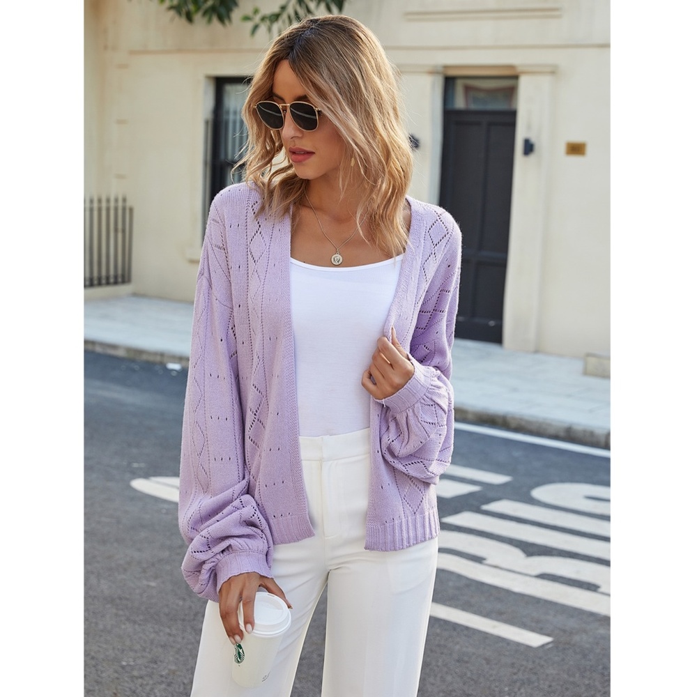 Lavender Knit Open Cardigan - Picture 7 of 11